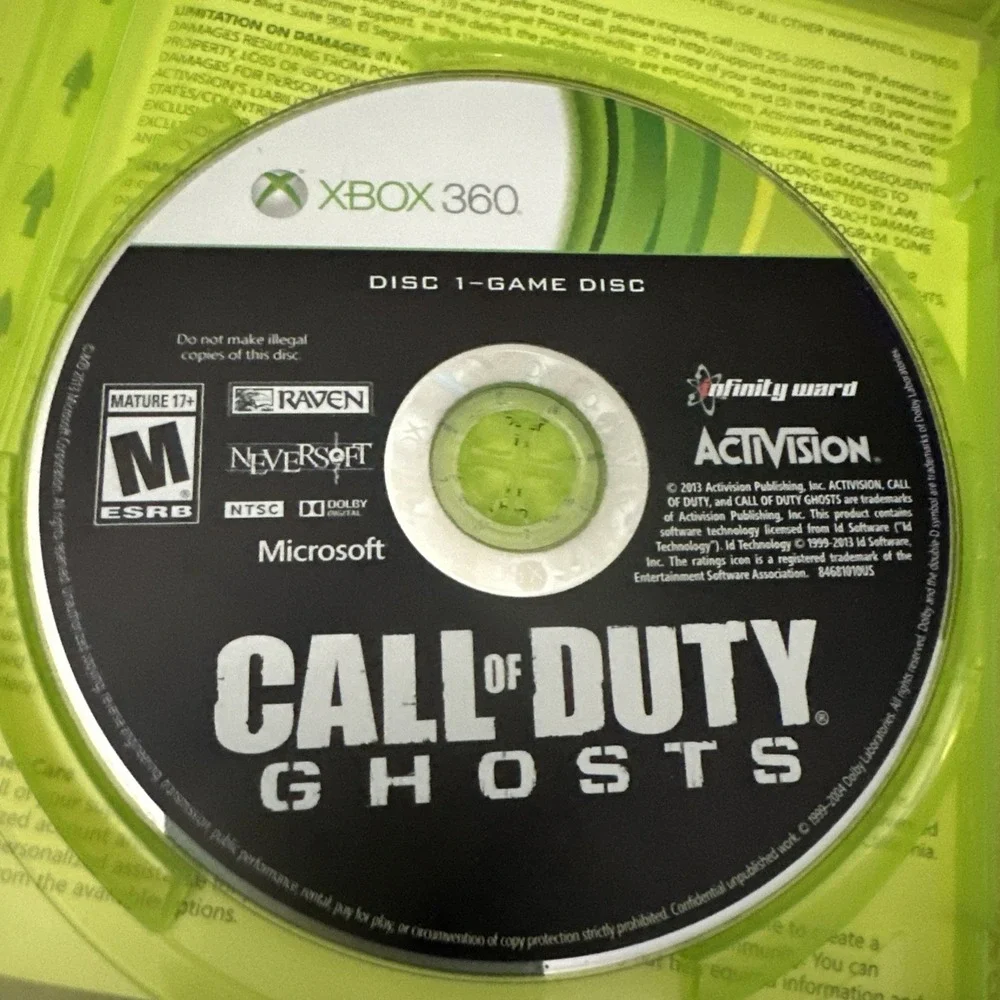Call of Duty:‎ Ghosts - Xbox 360 2 Disc Set No Manual 2013
